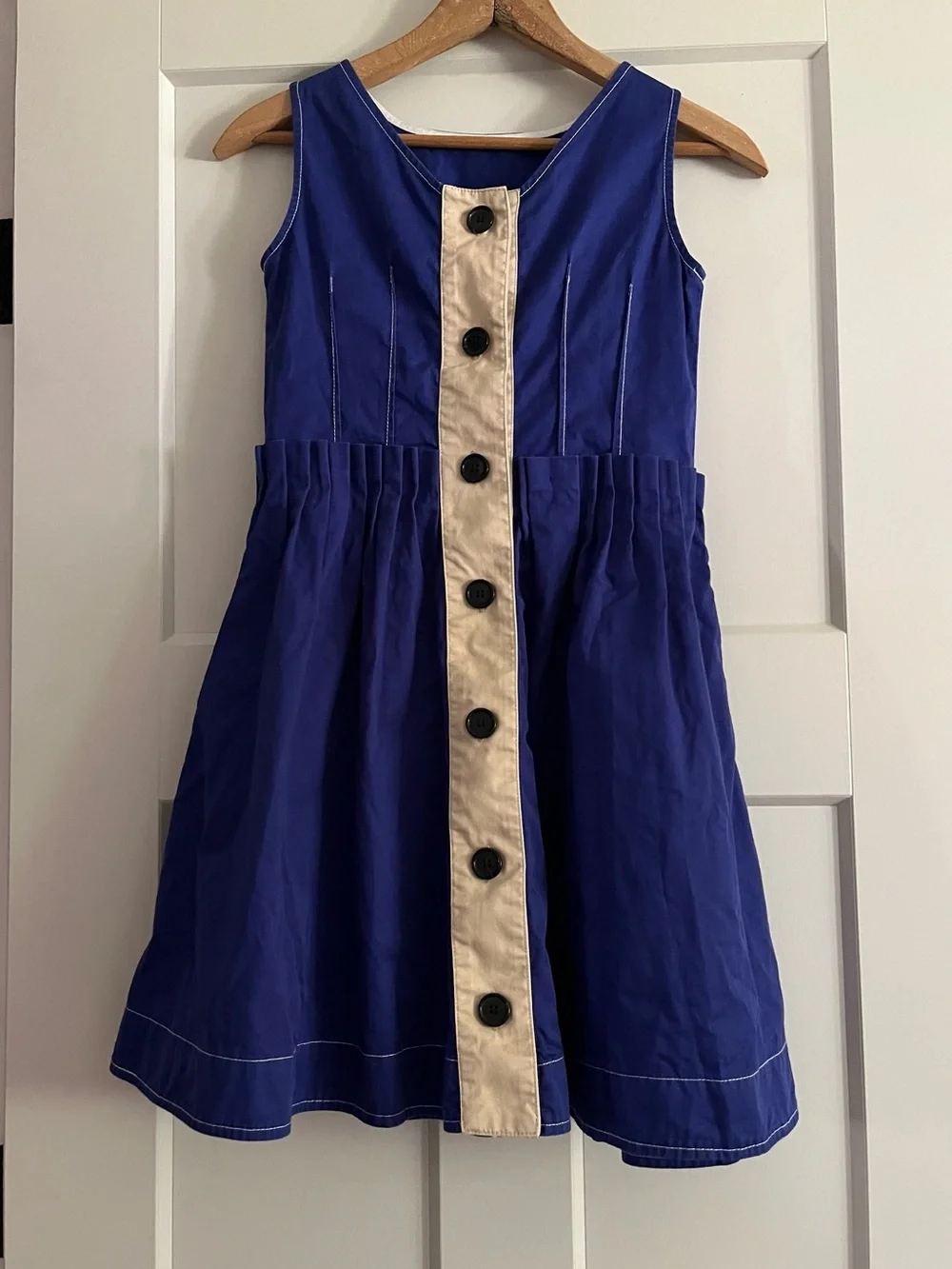 Marni Royal Blue Sleeveless Pleated Dress with Yellow Palm Motif
